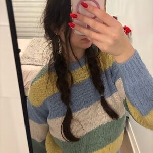 Sunday Best Blue, Yellow, and Cream Striped Sweater